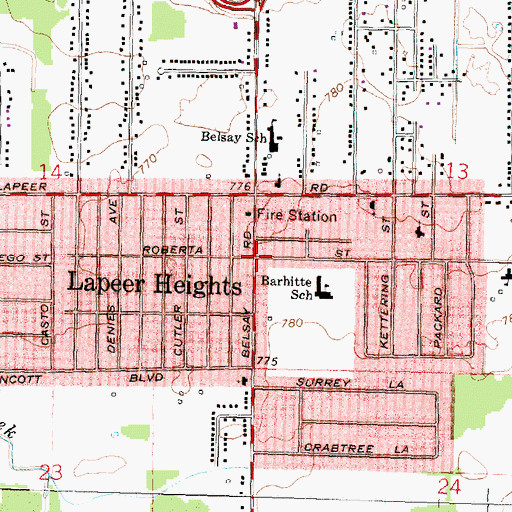 Topographic Map of Lapeer Heights, MI