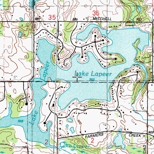 Topographic Map of Lake Lapeer, MI