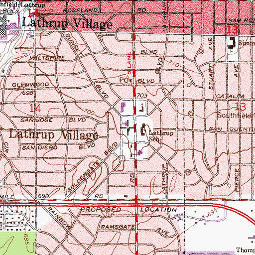 Topographic Map of Lathrup School, MI