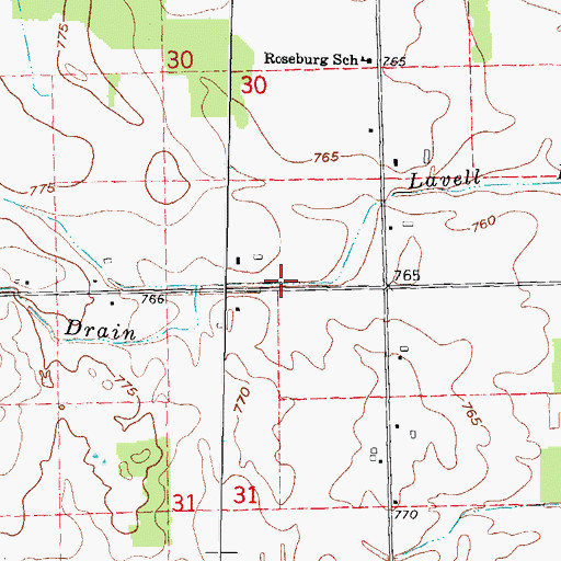 Topographic Map of Lavell Drain, MI
