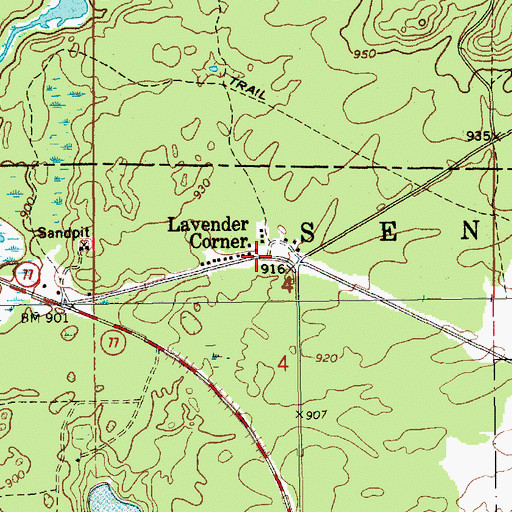 Topographic Map of Lavender Corner, MI