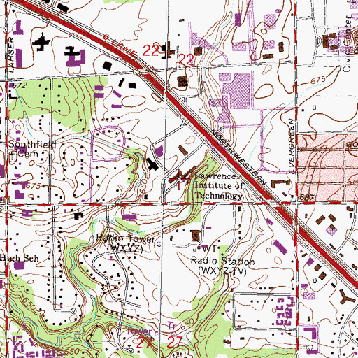Topographic Map of Lawrence Technological University, MI