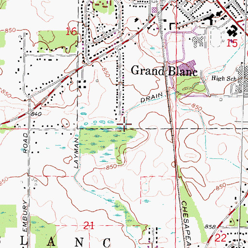 Topographic Map of Layman Drain, MI