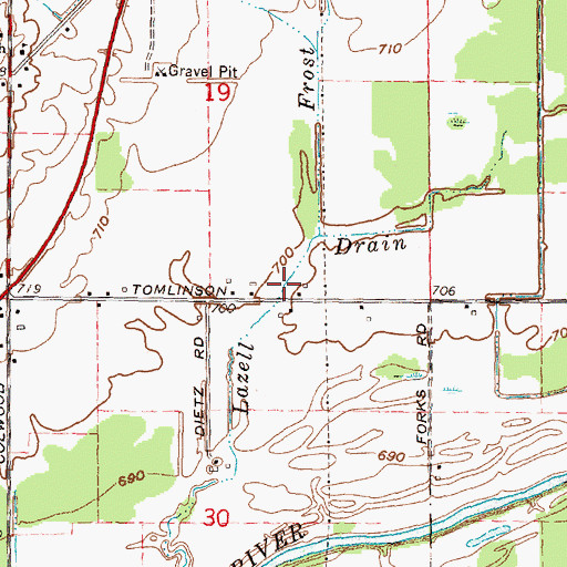 Topographic Map of Lazell Drain, MI