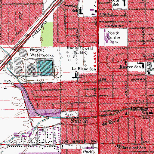 Topographic Map of LeBlanc School, MI
