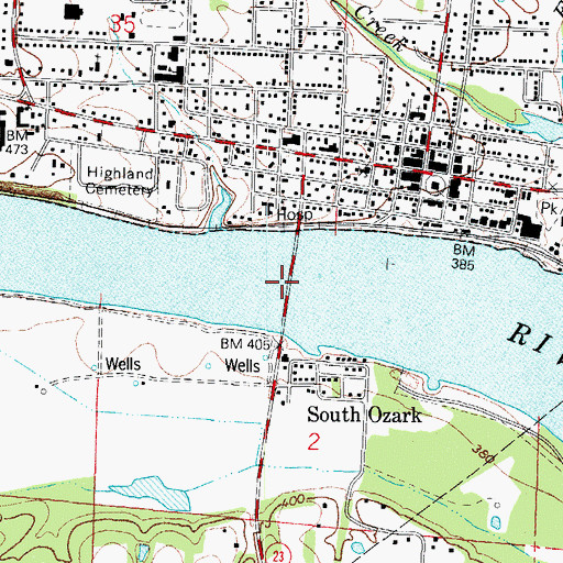 Topographic Map of Ozark Bridge, AR