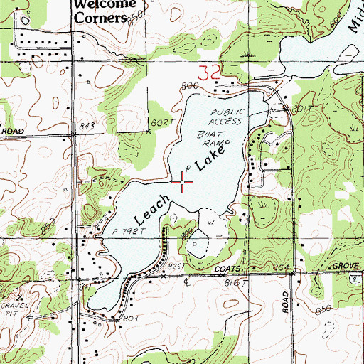 Topographic Map of Leach Lake, MI