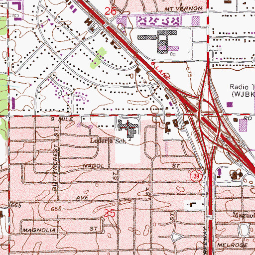 Topographic Map of Lederle School, MI