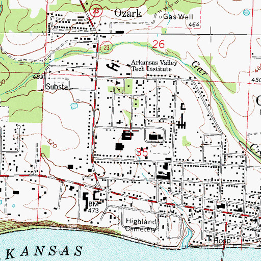 Topographic Map of Ozark Elementary School, AR