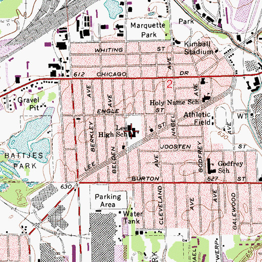 Topographic Map of Lee High School, MI