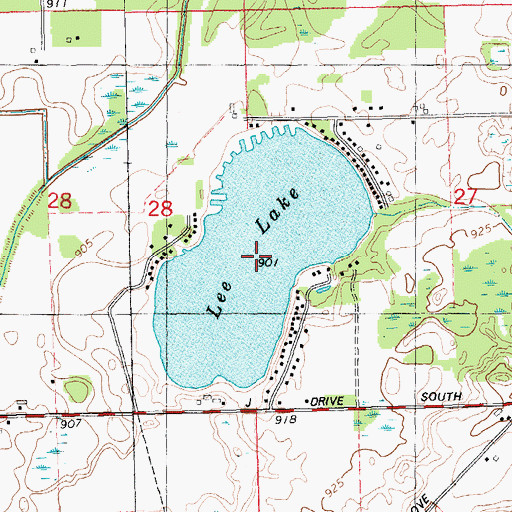 Topographic Map of Lee Lake, MI