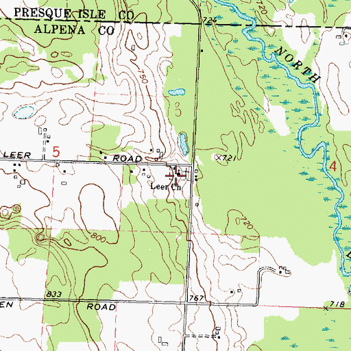Topographic Map of Leer Church, MI