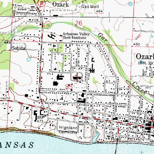 Topographic Map of Ozark Junior High School, AR
