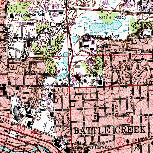 Topographic Map of Bronson Battle Creek Hospital, MI