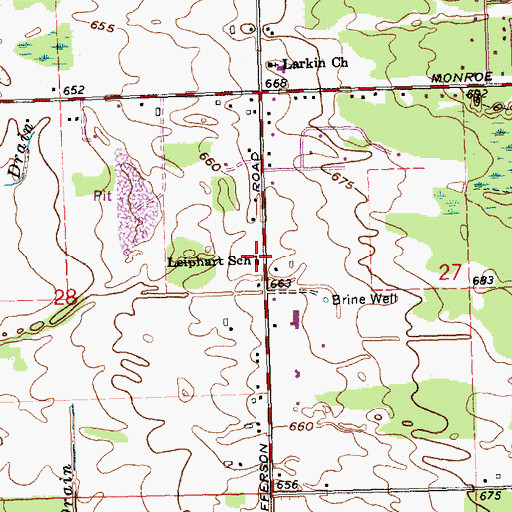 Topographic Map of Leiphart School, MI