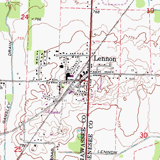 Topographic Map of Lennon, MI
