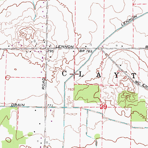 Topographic Map of Lennon Drain, MI