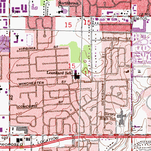Topographic Map of Leonhard School, MI