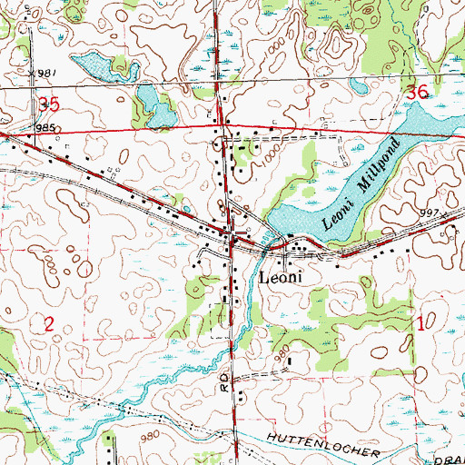 Topographic Map of Leoni, MI