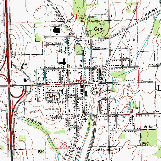 Topographic Map of Leslie, MI