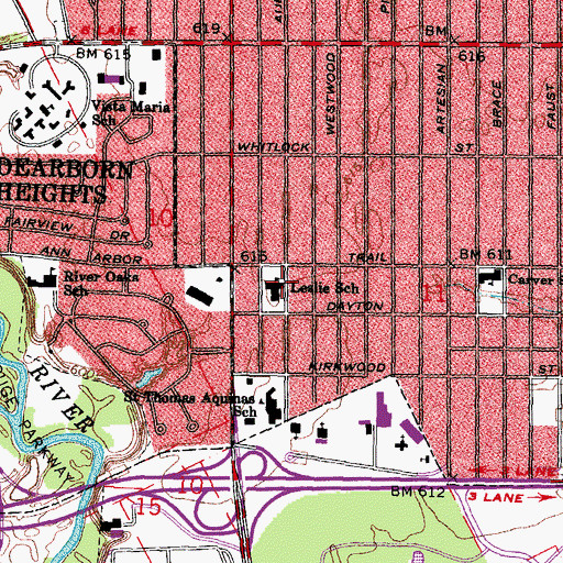Topographic Map of Leslie School, MI