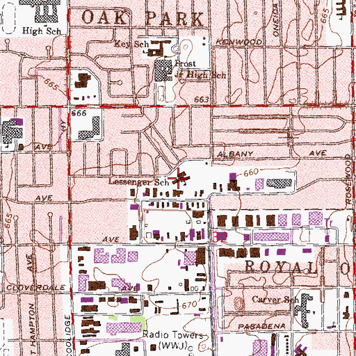 Topographic Map of Oak Park Alternative Education Center - Lessenger Campus, MI