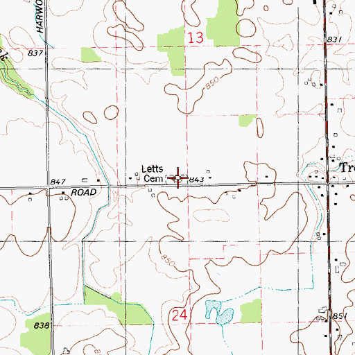 Topographic Map of Letts Cemetery, MI