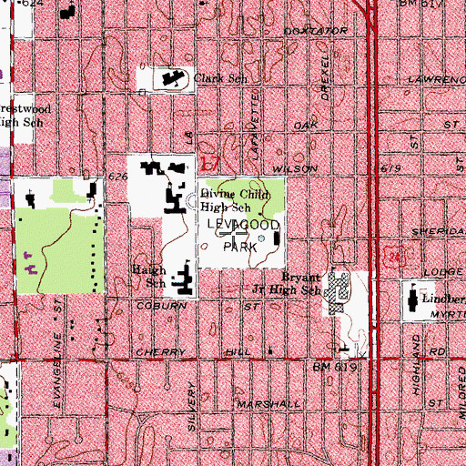 Topographic Map of Levagood Park, MI