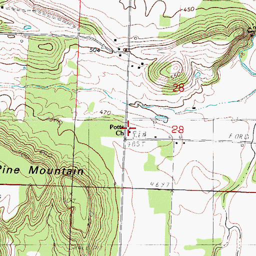 Topographic Map of Potts Church, AR