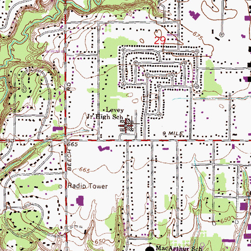 Topographic Map of Levey Junior High School, MI