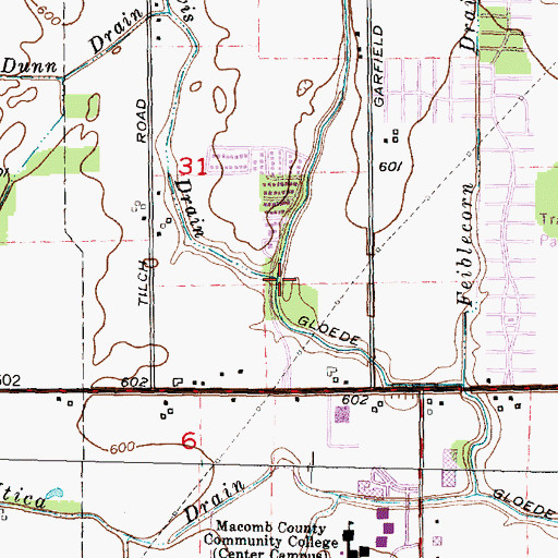 Topographic Map of Lewis Drain, MI