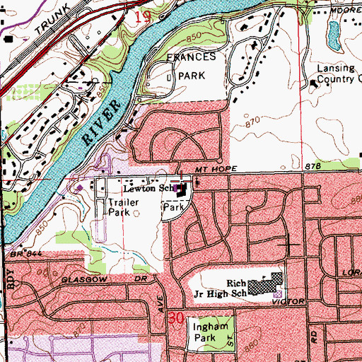 Topographic Map of Lewton Elementary School, MI
