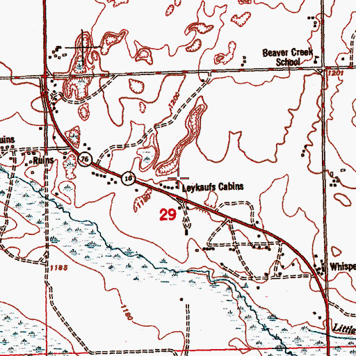 Topographic Map of Leykaufs Cabins, MI