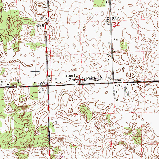 Topographic Map of Liberty Cemetery, MI