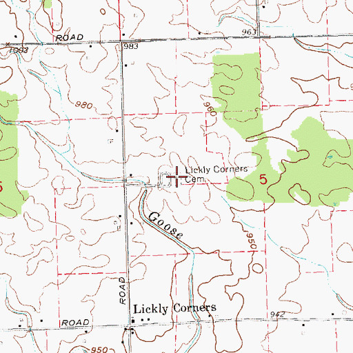 Topographic Map of Lickly Corners Cemetery, MI
