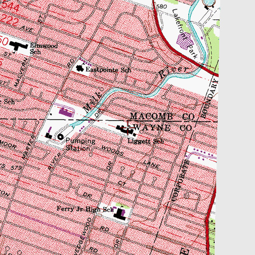 Topographic Map of Liggett School, MI