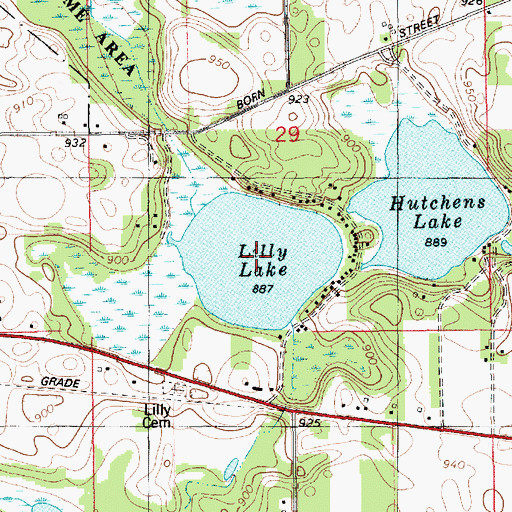 Topographic Map of Lilly Lake, MI