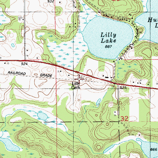 Topographic Map of Lilly Lake Cemetery, MI