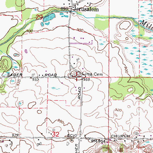 Topographic Map of Lima Cemetery, MI