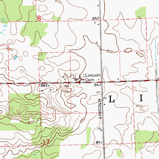 Topographic Map of Lincoln Cemetery, MI