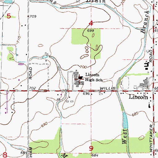 Topographic Map of Lincoln High School, MI