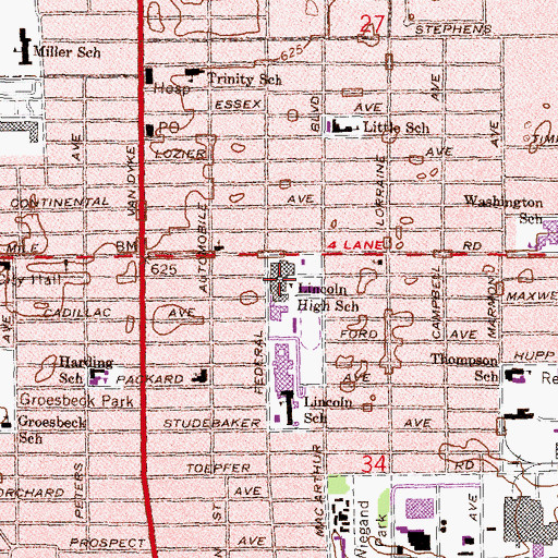 Topographic Map of Lincoln High School, MI