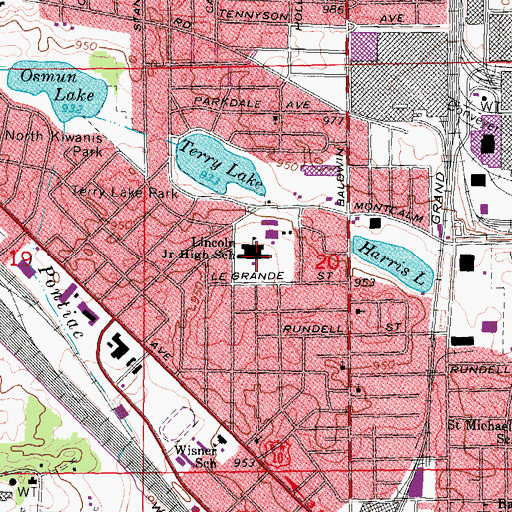 Topographic Map of Lincoln Junior High School, MI