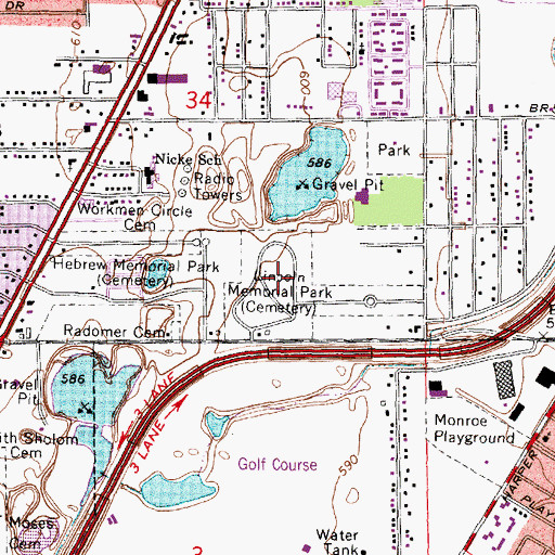 Topographic Map of Lincoln Memorial Park, MI