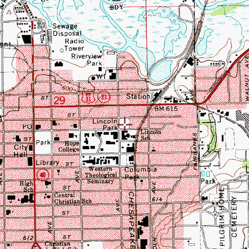 Topographic Map of Lincoln Park, MI
