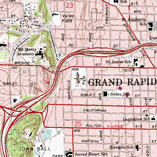 Topographic Map of Lincoln Park, MI