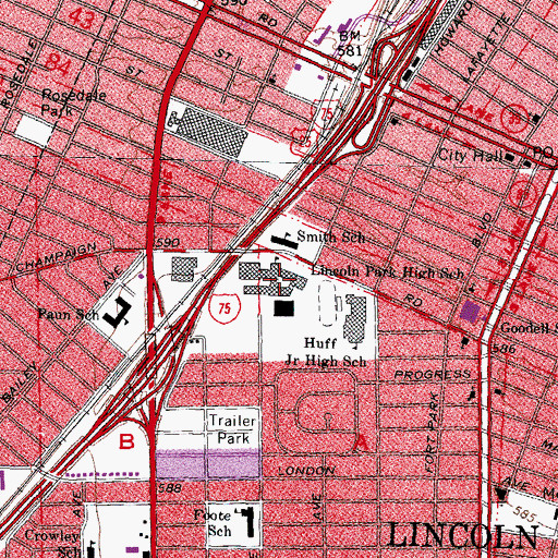 Topographic Map of Lincoln Park High School, MI