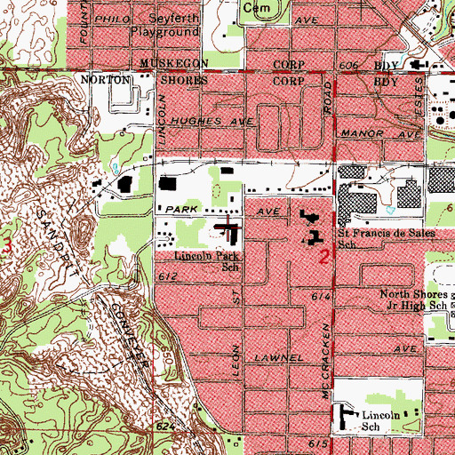 Topographic Map of Lincoln Park School, MI