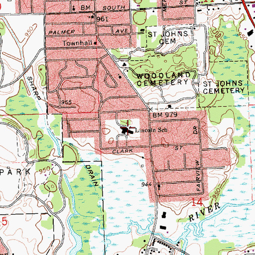 Topographic Map of Lincoln School, MI