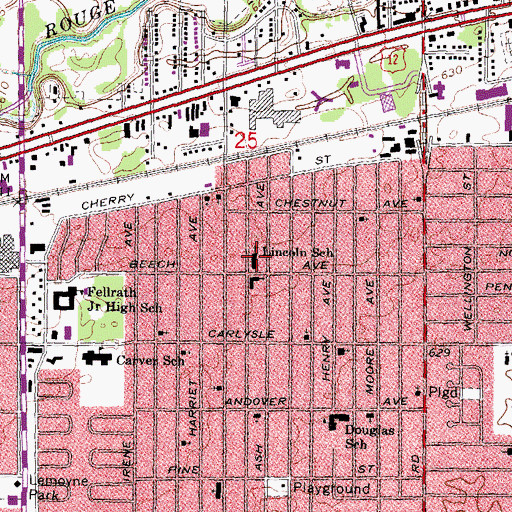 Topographic Map of Lincoln School, MI